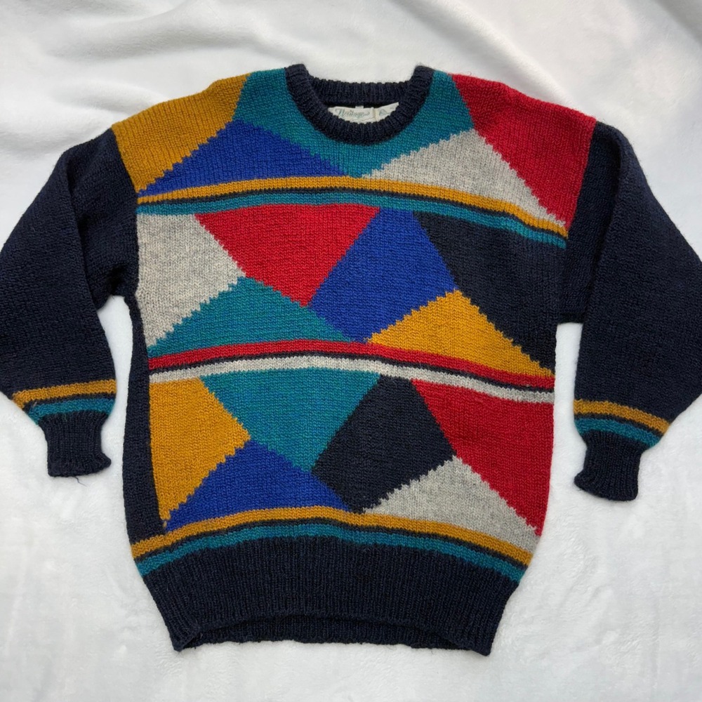 Vintage Heritage Ireland Multicolor Geometric Abstract Intarsia Knit Pattern XL